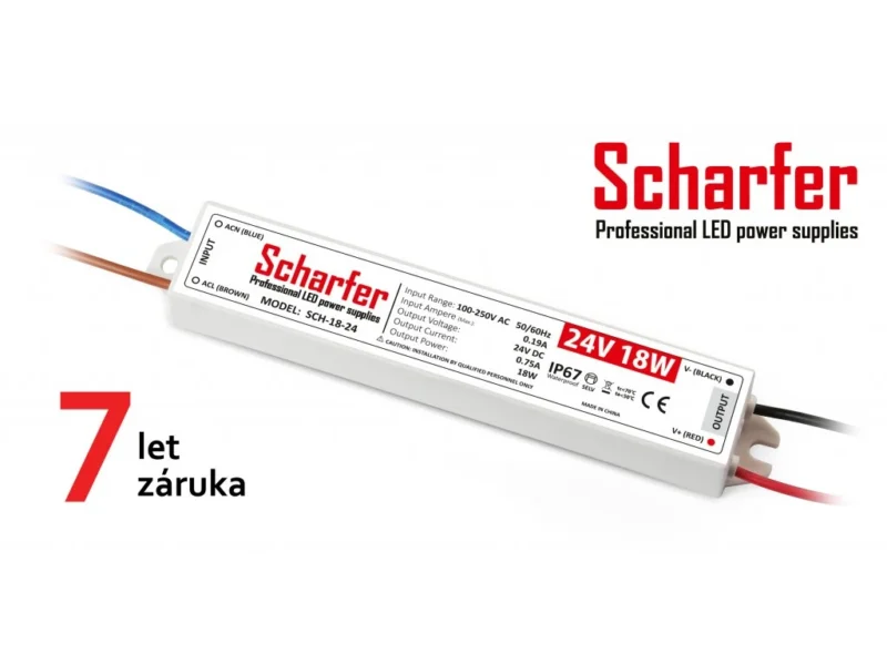 SCH-18-24 Scharfer profesionální napájecí zdroj 18W 24V 0,75A IP67