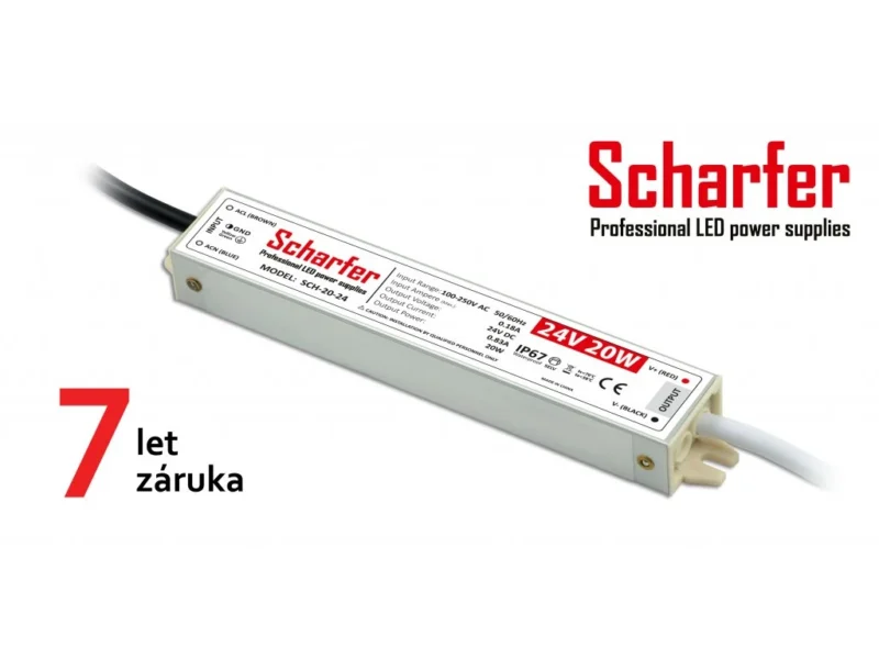 SCH-20-24 Scharfer profesionální napájecí zdroj 20W 24V 0,83A IP67